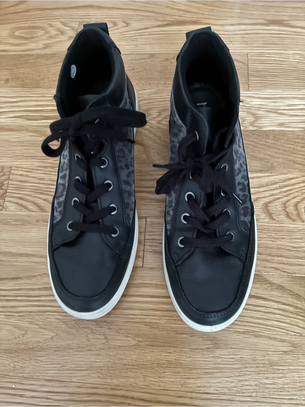 hotter Black High-Top Lace Sneakers with Subtle Leopard Panels